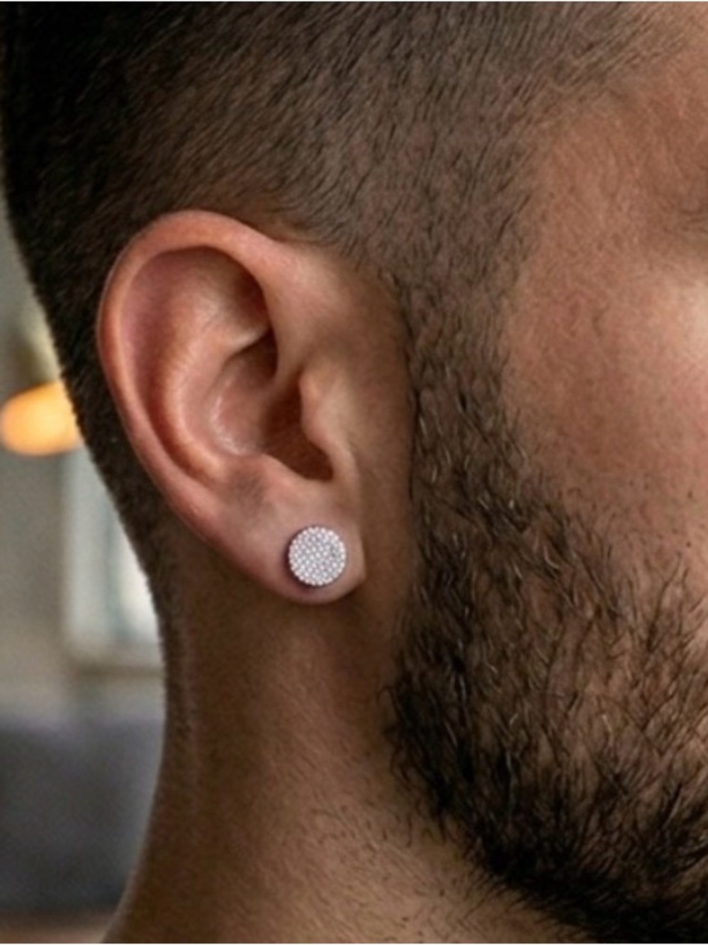 Men's Round Pavé Stud Earrings in Silver - Minimalist Accessory